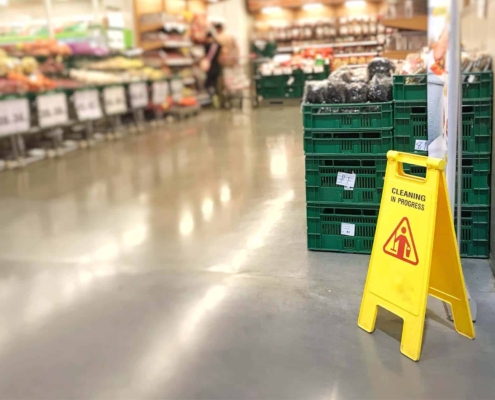 Warning signs for cleaning in shopping malls