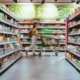woman with shopping between store shelf