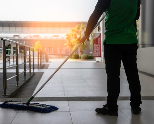 Janitor Cleaning Commercial Building Floor